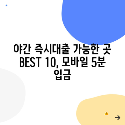 야간 즉시대출 가능한 곳 BEST 10, 모바일 5분 입금