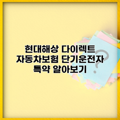 현대해상 다이렉트 자동차보험 단기운전자 특약 알아보기
