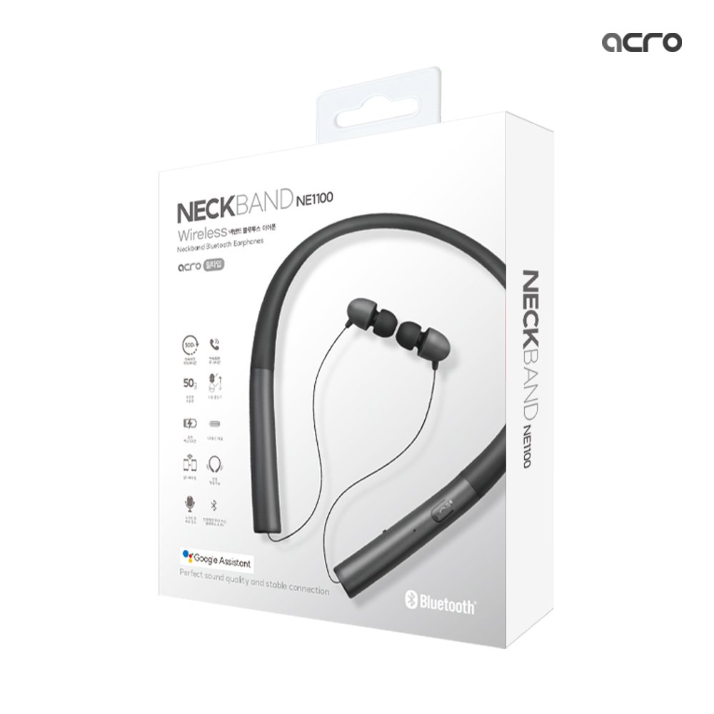 ACRO 넥밴드 이어폰 NE-1100 블루투스 무선 커널형 목걸이 블랙 상세 이미지 1